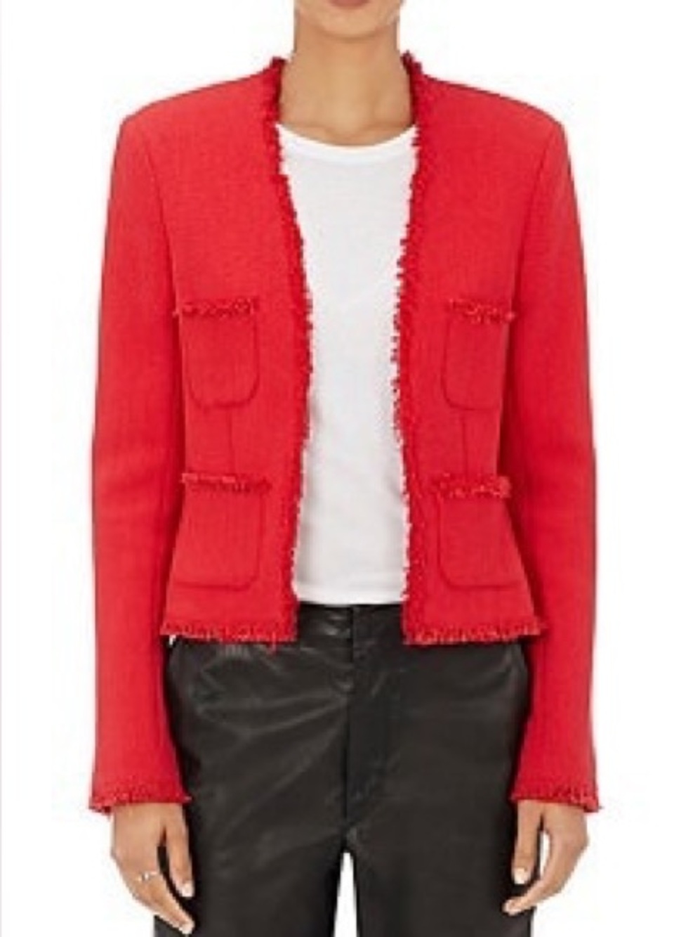 L'AGENCE Jules Red Tweed Fringe Jacket 6